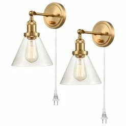 Promo ⭐ Mooseled Modena Bronze, Plug-In Swing Arm 2-Pack Fixture, Natural Brass 🔥