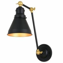 Hot Sale 🧨 Vaxcel Alexis Swing Arm Wall Lamp, Metal Shade, Oil Rubbed Bronze/Satin Gold, 6x19.5" 🌟