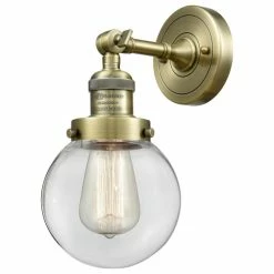New 🎁 Innovations Lighting 1-Light Beacon 6" Sconce, Antique Brass, Glass: Clear 🔥