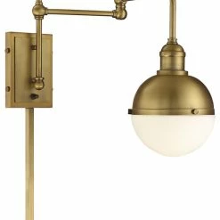 Best Sale 😀 Beautiful Things Lighting One Light Swing Arm Wall Sconce In Natural Brass Finish BTL987905 🧨