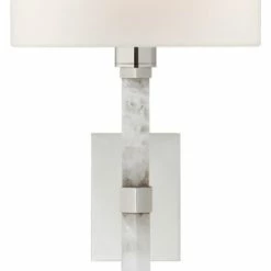 Brand new 😀 Signature Collection Adaline Small Tail Sconce In Polished Nickel And Quartz With Linen Shade 😍