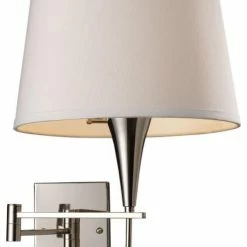 Buy 👍 Bailey Street Home 1-Light Swingarm Wall Lamp In Polished Chrome White Shade Made Of Fabric-Metal 🔥