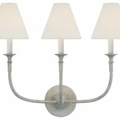 Brand new 🌟 Signature Collection Piaf Triple Sconce In Swedish Gray With Linen Shades 🔔