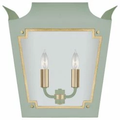 Budget 👏 Visual Comfort Caddo Lantern Wall Sconce, 2-Light, Celadon, Gild, Clear Glass, 16.5"H 😀