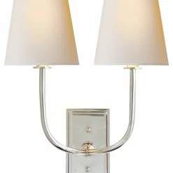 Buy 🎁 Signature Collection Hulton Double Sconce In Polished Nickel With Crystal Backplate And Natural Paper 👍