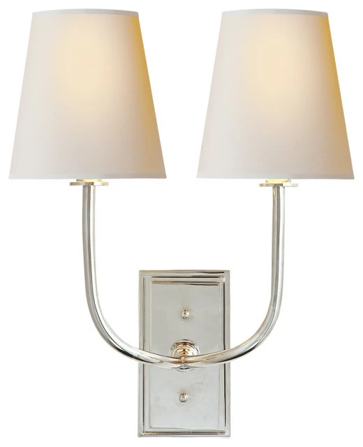 Buy π Signature Collection Hulton Double Sconce In Polished Nickel With Crystal Backplate And Natural Paper π