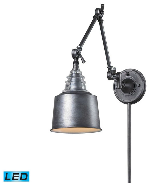 Deals π Elk Home Insulator Glass 1 Light Swingarm Sconce - Weathered Zinc, LED (Medium Base) π―