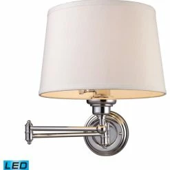 Best Sale ✨ Bailey Street Home 1-Light Swingarm Wall Lamp In Polished Chrome Off-White Fabric Shade Made Of 🔔