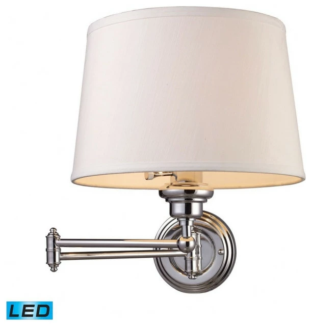 Best Sale β¨ Bailey Street Home 1-Light Swingarm Wall Lamp In Polished Chrome Off-White Fabric Shade Made Of π